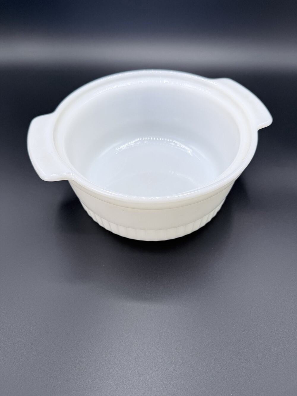 Vintage Anchor Hocking Fire King Oven 1 QT White Ribbed Casserole Dish Bowl 1436